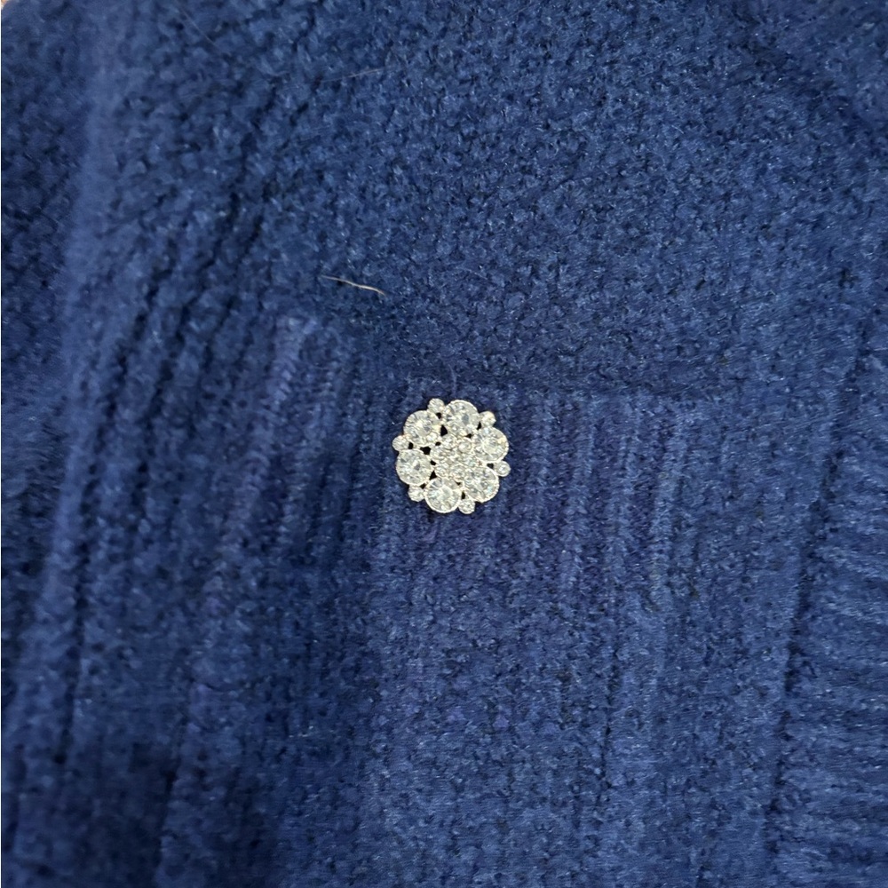Ann Taylor New Blue Knit Sweater Jacket with Jeweled Button Pockets - Picture 5 of 7
